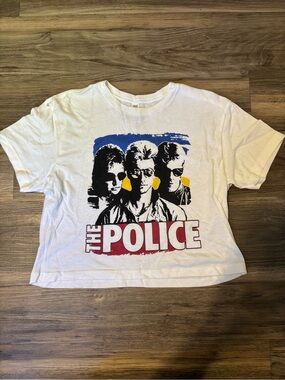 Police White T-Shirt with Blue Graphic